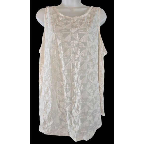 Susina Size 3X White Semi-Sheer Tank Top with Geometric Embroidered Pattern - Picture 1 of 5